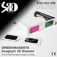 S3D-001-GM patented design by Scenes occhiali anaglifici 3D verde magenta green magenta glasses